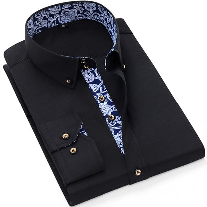 Blue And White Porcelain Collar Business Casual Long Sleeve Shirt Men Black