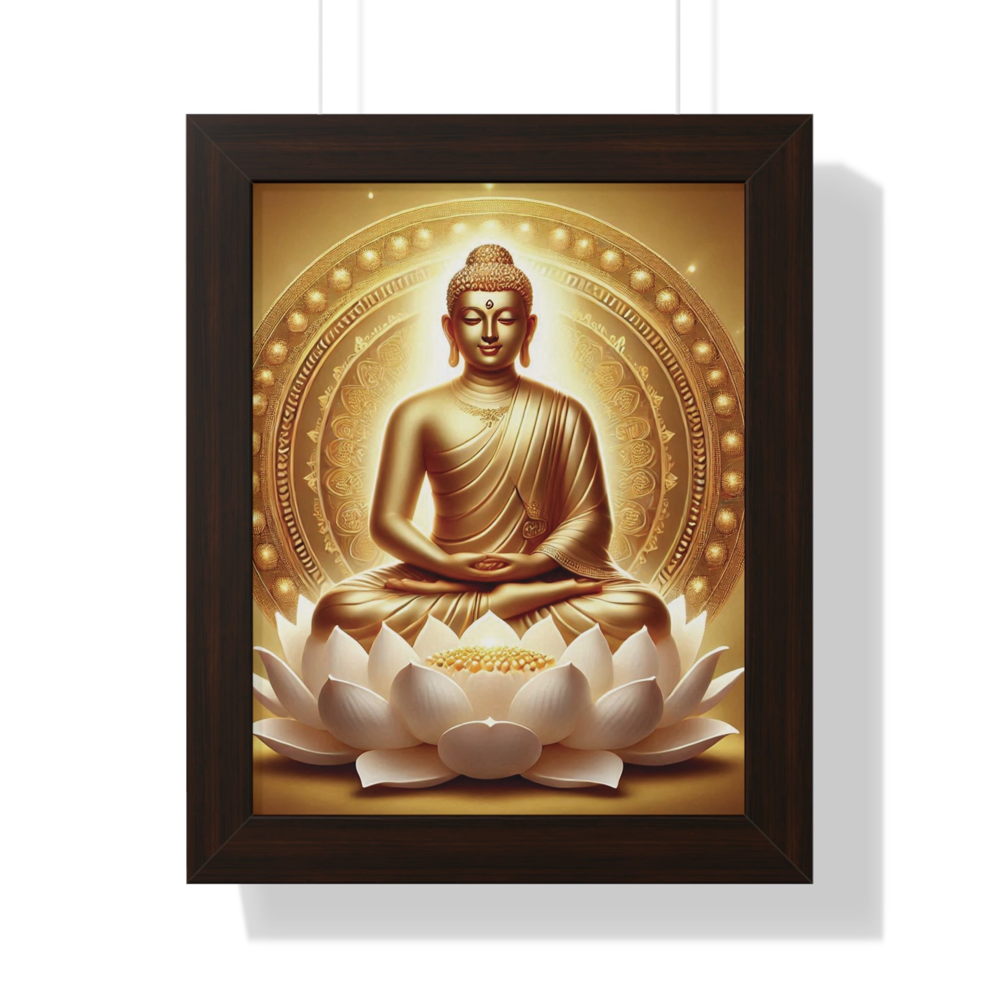 Vertical Poster, Mahavira Meditation Wall Art, Zen Serene Lotus Flower Decor, Spiritual Enlightenment Print, Golden Light Artwork, Yoga Room 11