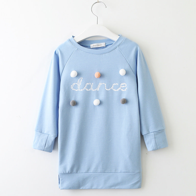 Girls dress long sleeve letter ball sweater Wathet