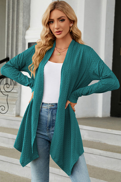 Open Front Long Sleeve Cardigan Turquoise