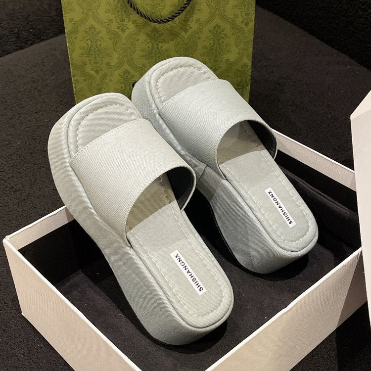 Open Front Platform Sandals Gray