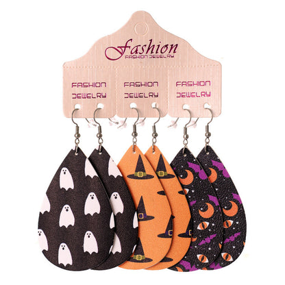 Halloween PU Teardrop Earrings Set Style D One Size