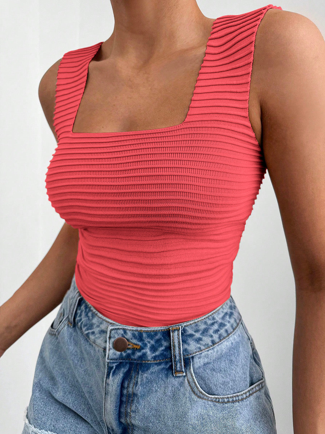 Square Neck Wide Strap Tank - Thandynie