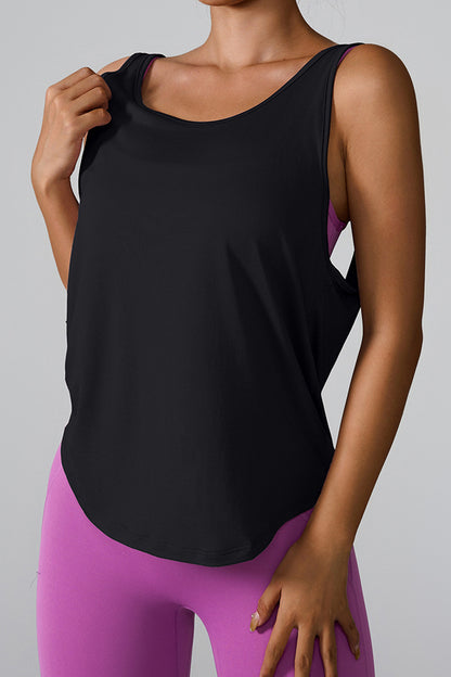 Crisscross Round Neck Active Tank Black