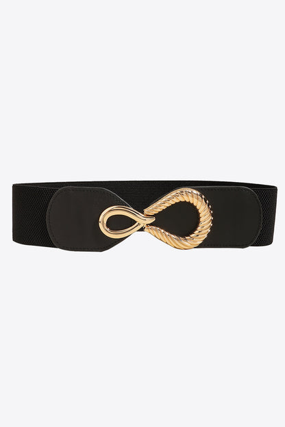 Ribbed Alloy Buckle Elastic Belt Black One Size