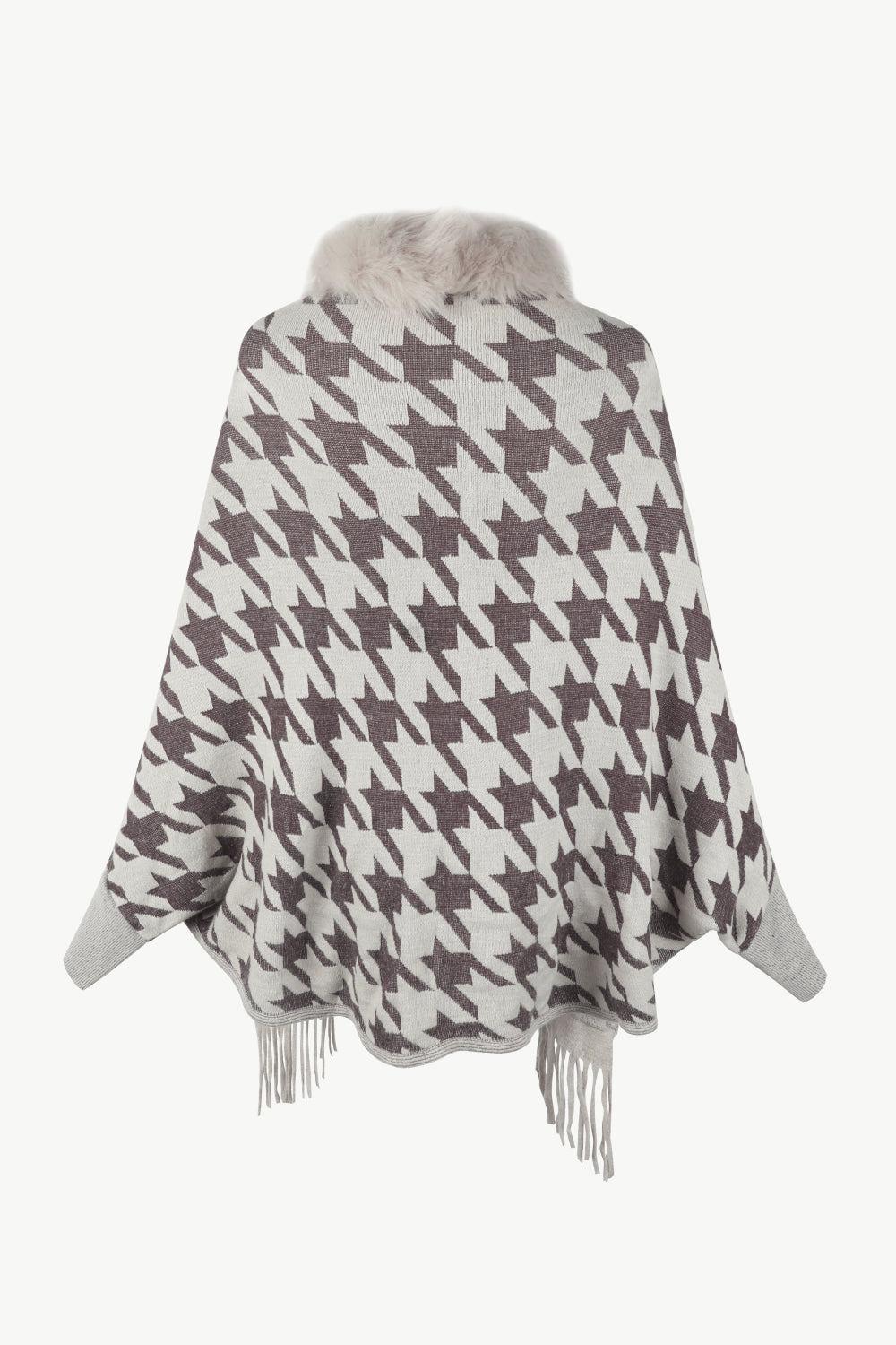 Houndstooth Fringe Hem Poncho - Thandynie