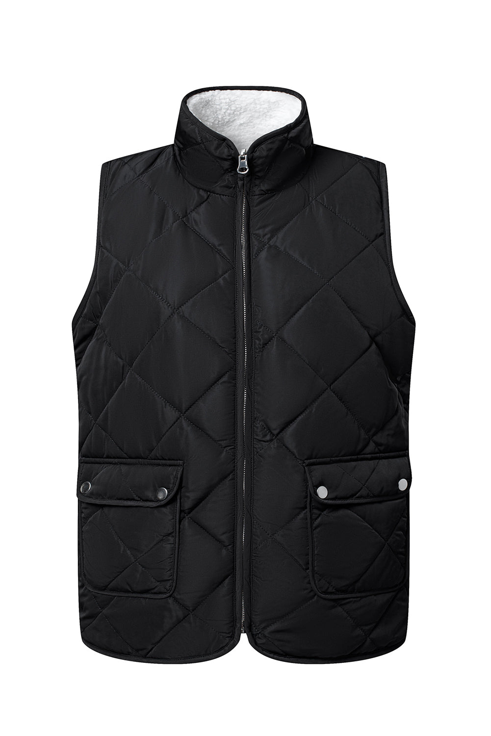 Black Fleece Lined Quilted Zip up Vest Coat