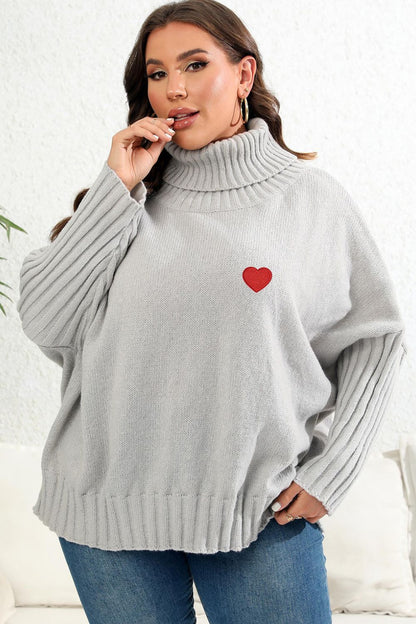 Plus Size Turtle Neck Long Sleeve Sweater Light Gray