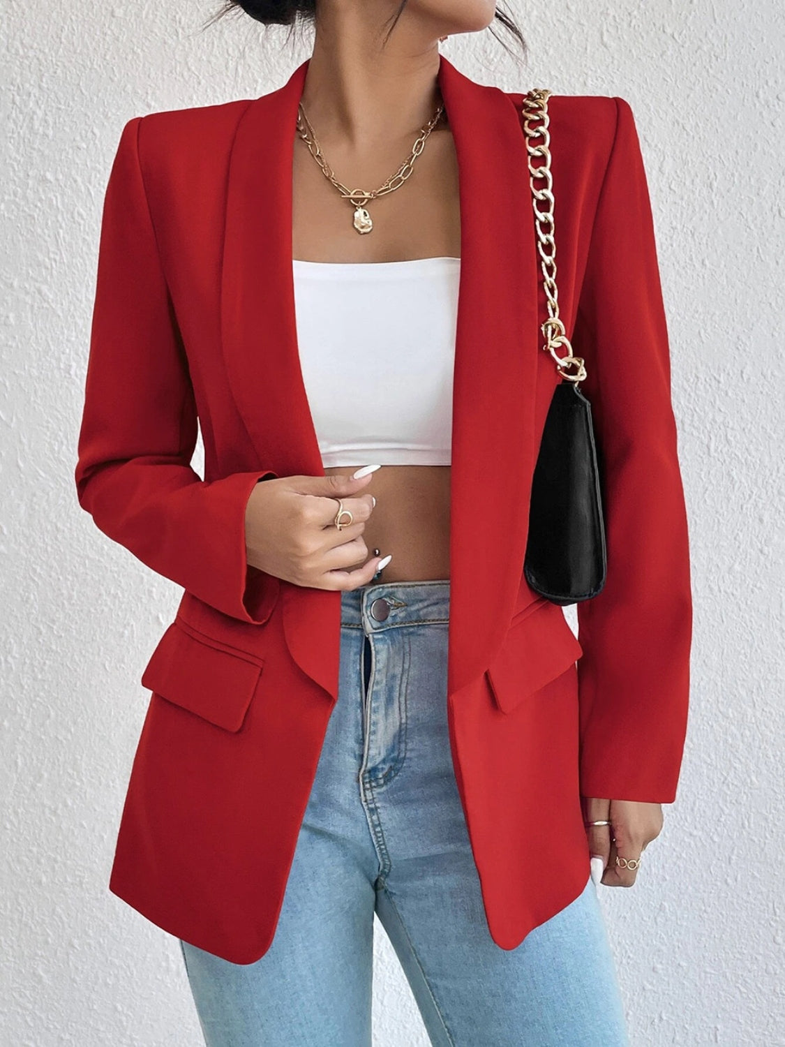 Shawl Collar Long Sleeve Blazer - Thandynie