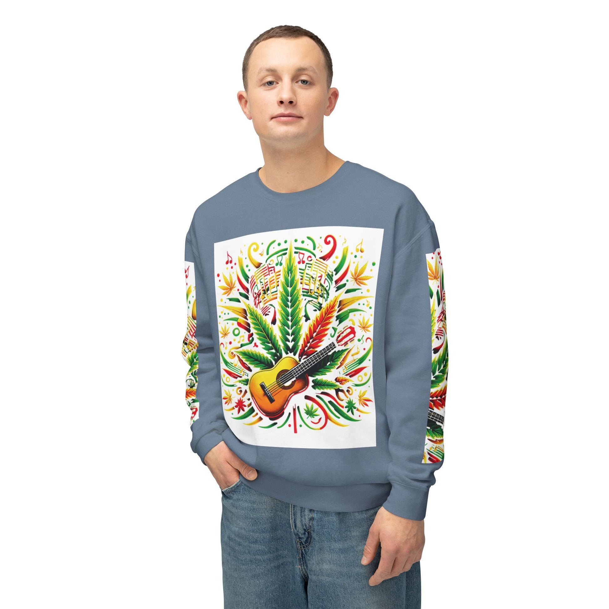 Music and Weed Vibes - Unisex Lightweight Crewneck Sweatshirt