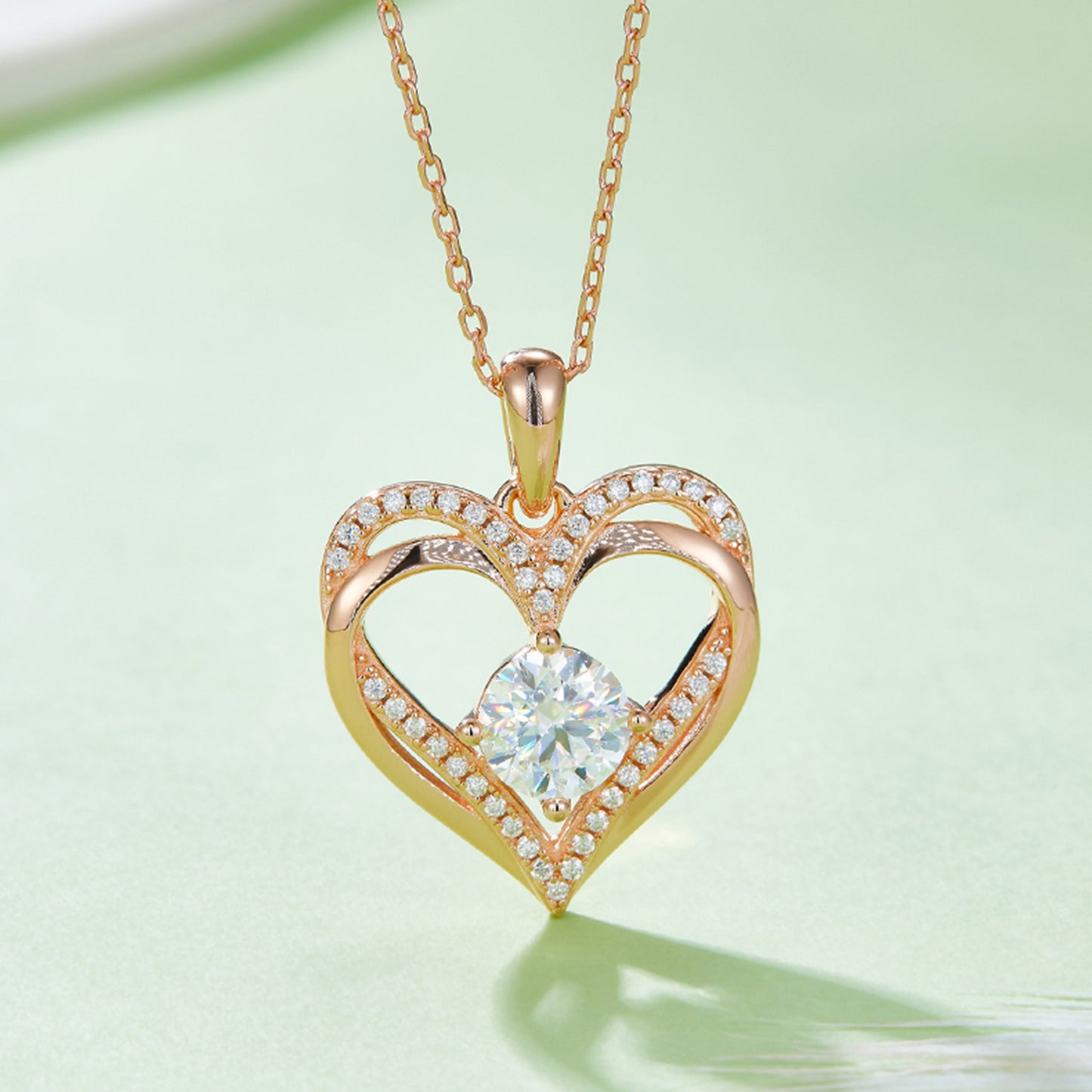 1.2 Carat Moissanite 925 Sterling Silver Heart Necklace Rose Gold One Size