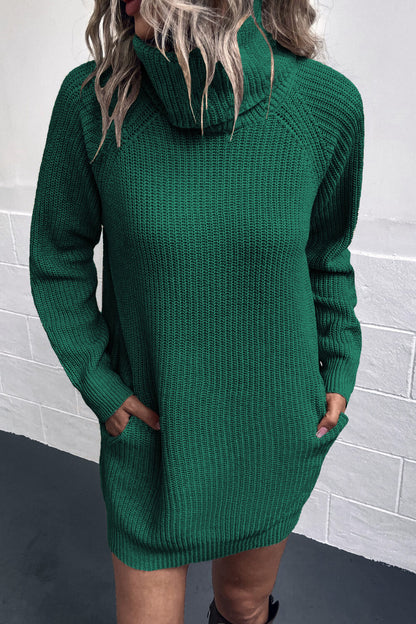 Turtleneck Sweater Dress with Pockets Black Forest