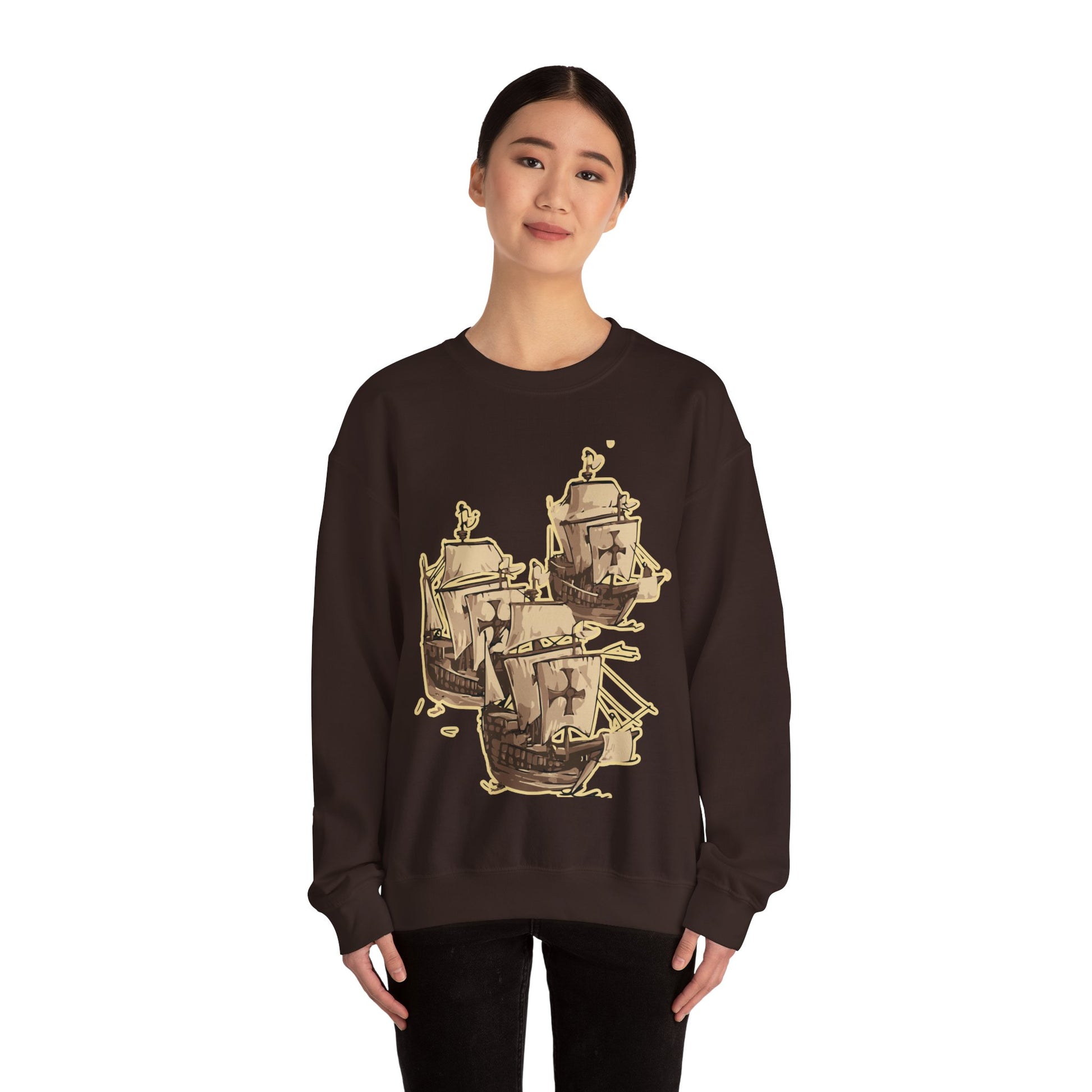 Unisex Heavy Blend Crewneck Sweatshirt with 3 Boats Design Ultimate Comfort & Sustainability