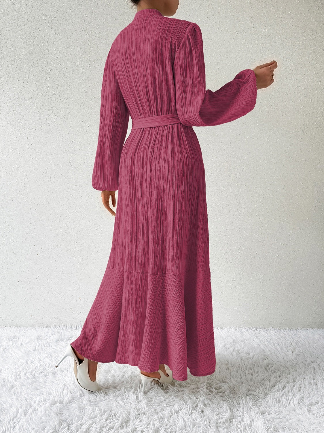 Tie Waist Long Sleeve Dress - Thandynie