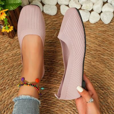 Knitted Square Toe Flat Slip-Ons Blush Pink