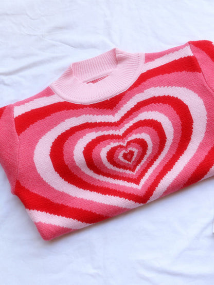 Heart Mock Neck Long Sleeve Sweater