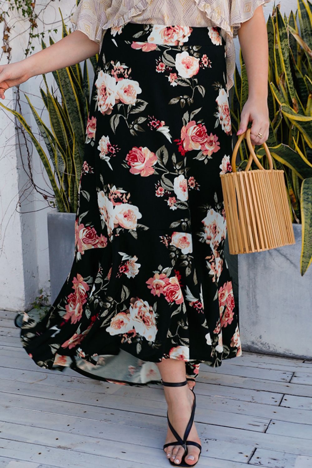 Plus Size Floral High-Rise Skirt Floral