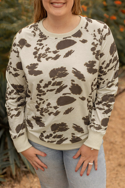 Plus Size Animal Print Crew Neck Pullover Sweatshirt