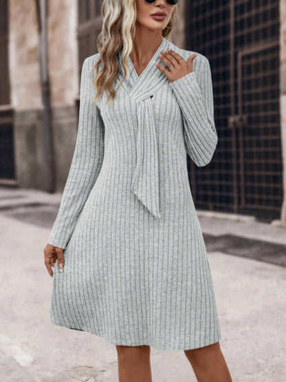 Ribbed Long Sleeve Sweater Dress Gray