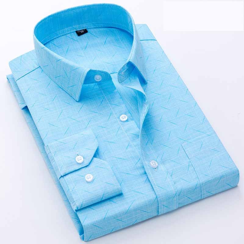 Men's Long-Sleeved Plaid Slub Cotton Shirt | Business Casual Shirt with Pocket Decoration Bamboo Joint Long Sleeved 8560