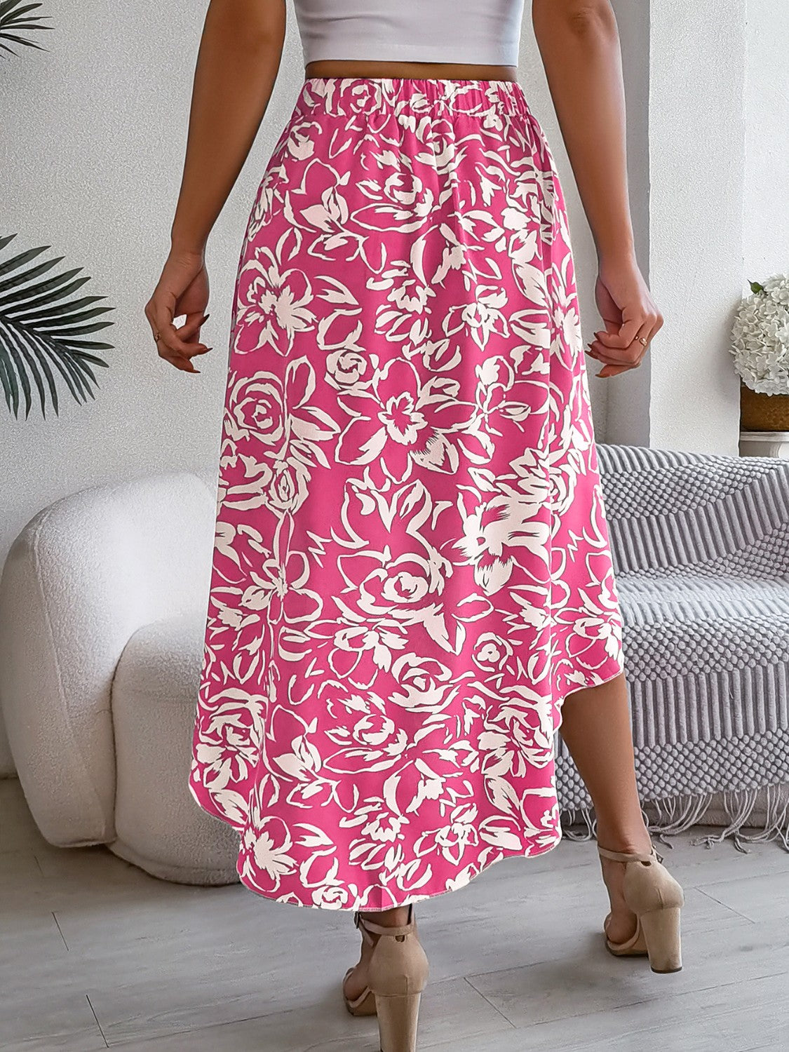 High-Low Printed High Waist Skirt