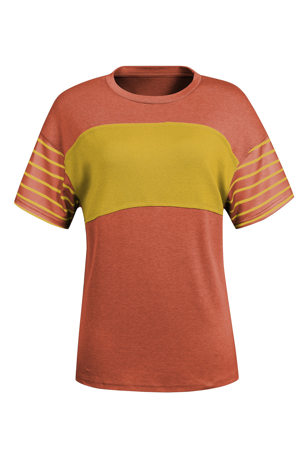 Striped Round Neck Short Sleeve T-Shirt Orange