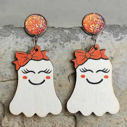 Ghost Shape Wooden Dangle Earrings Style C One Size