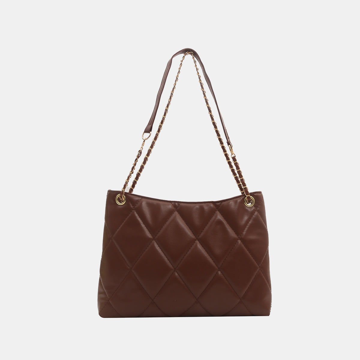 PU Leather Medium Handbag Dark Brown One Size