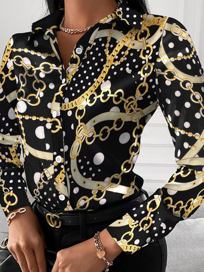 Printed Collared Neck Long Sleeve Shirt