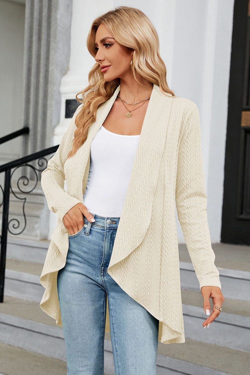 Open Front Long Sleeve Cardigan - Thandynie