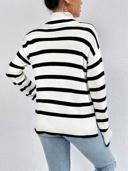 Striped Turtleneck Long Sleeve Sweater – Cozy and Stylish Knitwear for Fall & Winter