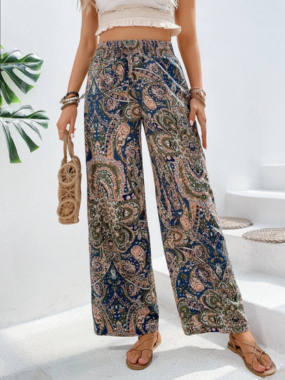 Printed Wide Leg Pants Dark Blue