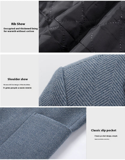 Men's Lapel Herringbone Slim-fit Cashmere Coat