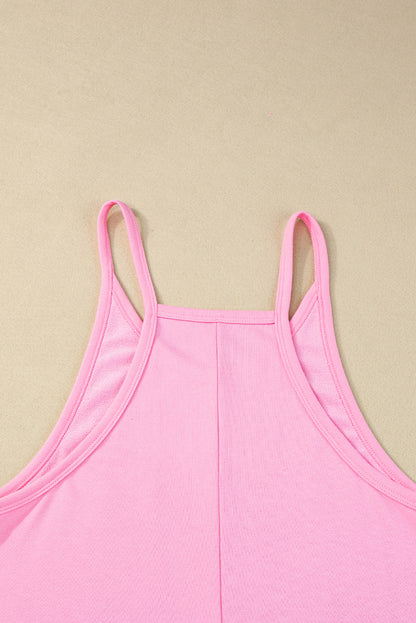 Pink Sleeveless Pocketed V Neck Jersey Romper