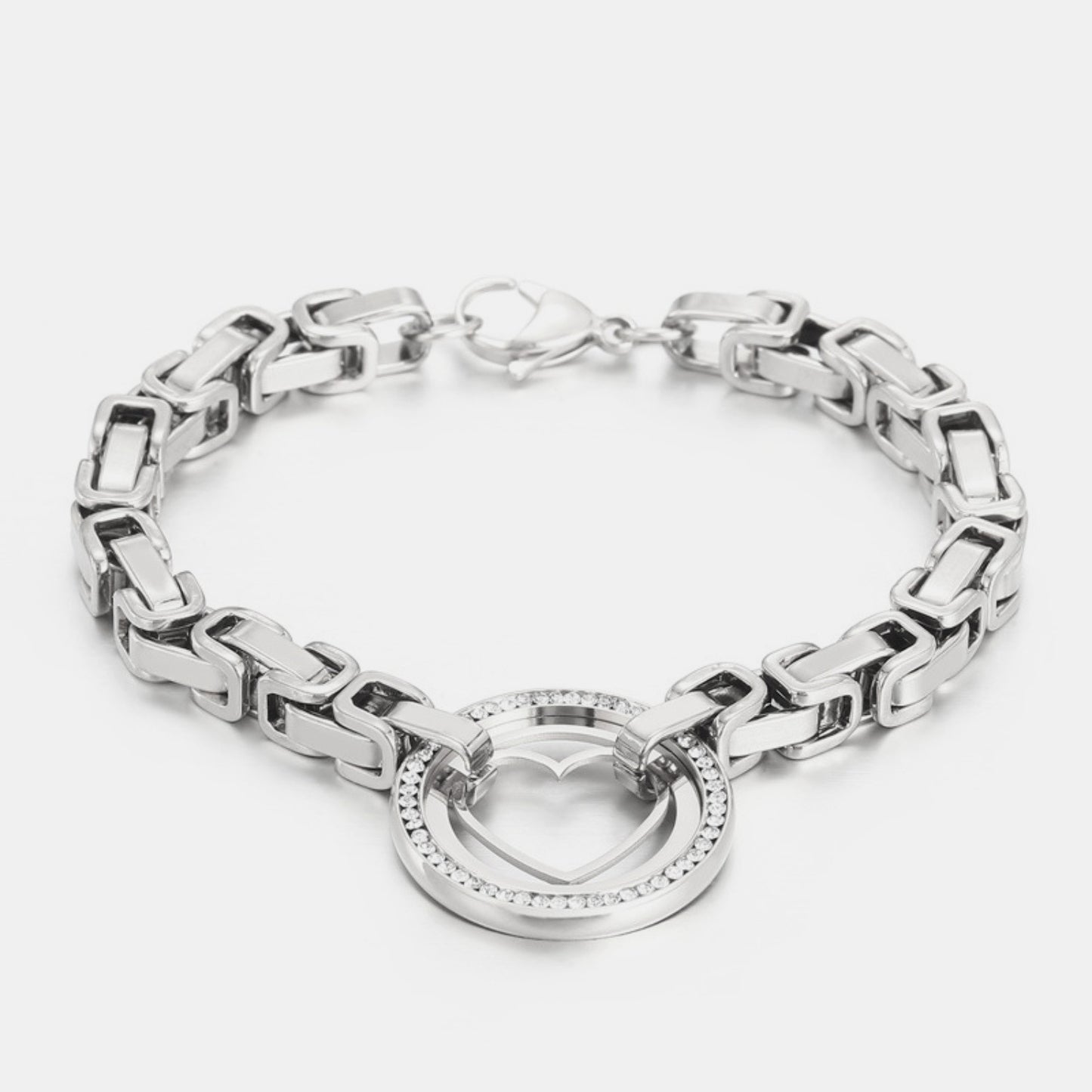 Stainless Steel Inlaid Zircon Cutout Heart Bracelet Silver One Size