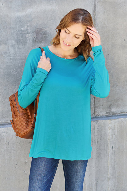 Basic Bae Full Size Round Neck Dropped Shoulder T-Shirt Sky Blue