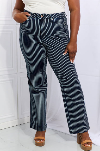 Judy Blue Cassidy Full Size High Waisted Tummy Control Striped Straight Jeans | Chic & Comfortable Denim