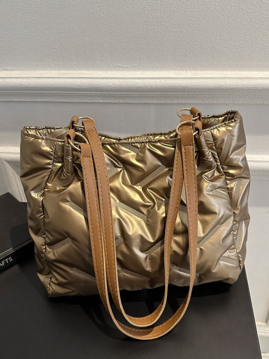 Textured Polyester Shoulder Bag Gold One Size