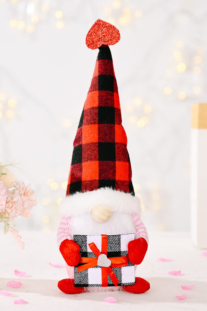 Mother's Day Plaid Pointed Hat Gnome Black Red One Size