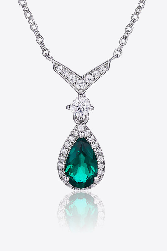 Lab-Grown Emerald Teardrop Necklace Dark Green One Size