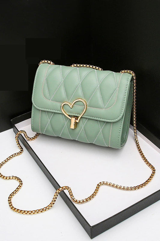 Heart Buckle PU Leather Crossbody Bag Light Green One Size