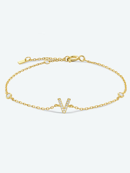 V To Z Zircon 925 Sterling Silver Bracelet V Gold One Size