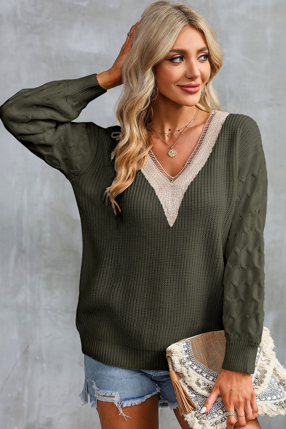 Contrast V-Neck Sweater