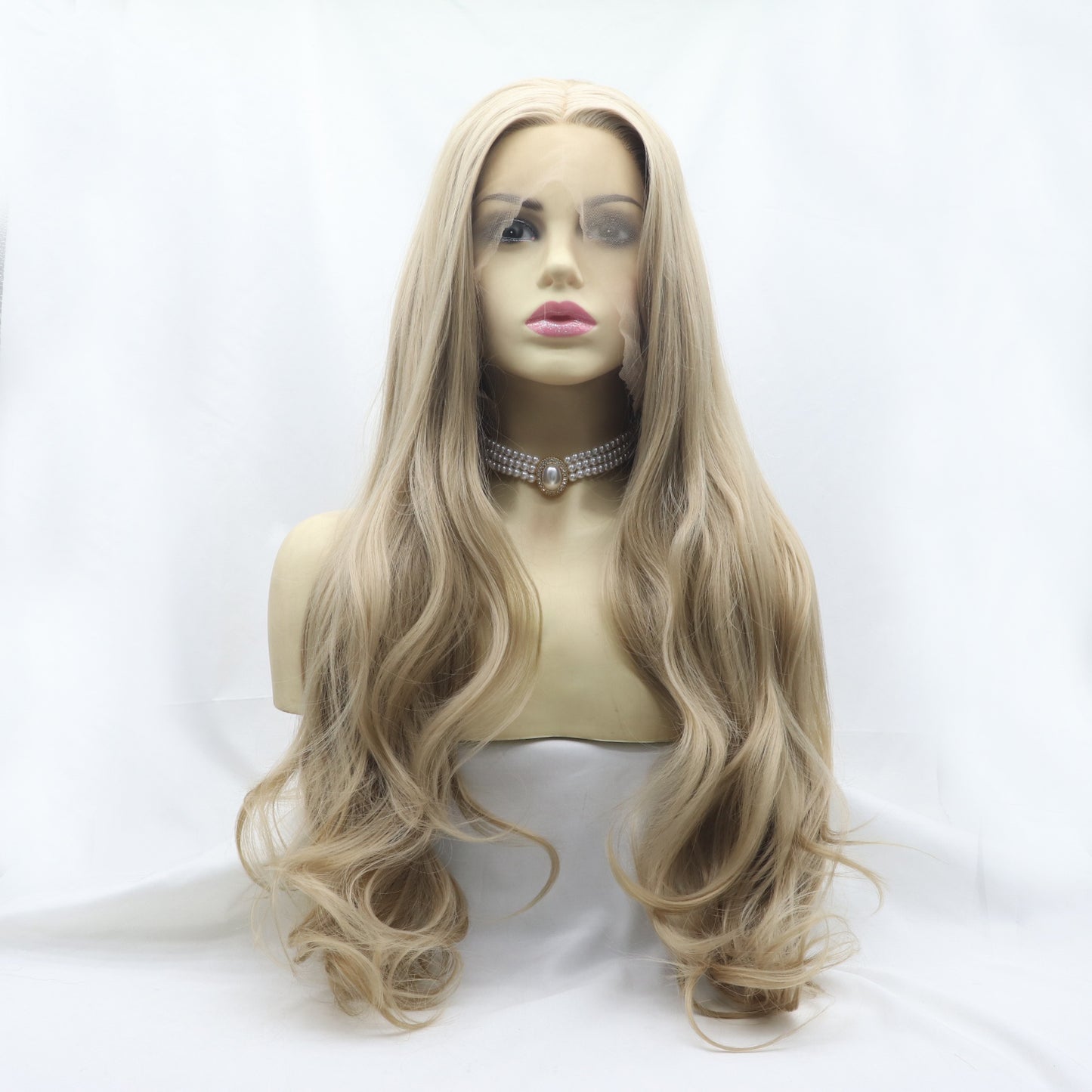 13*3" Lace Front Wigs Synthetic Long Wavy 24" 130% Density Icy blonde One Size