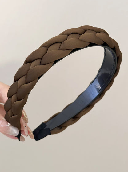 Polyester Braided Wide Headband Coffee Brown One Size