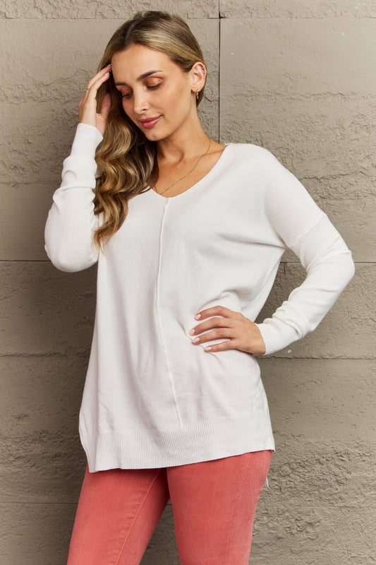 Zenana Sweater Weather Full Size Center Seam Tunic Sweater Ivory