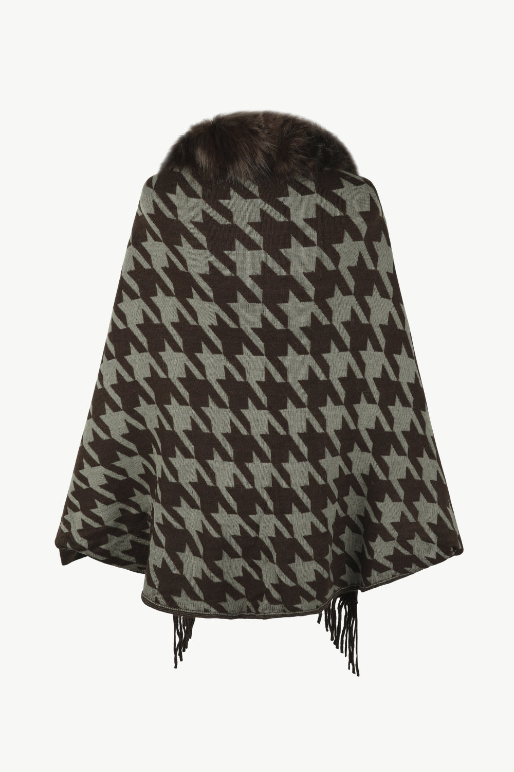 Houndstooth Fringe Hem Poncho - Thandynie