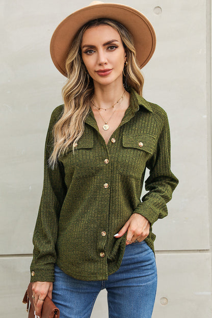 Ribbed Raglan Sleeve Shirt Matcha Green