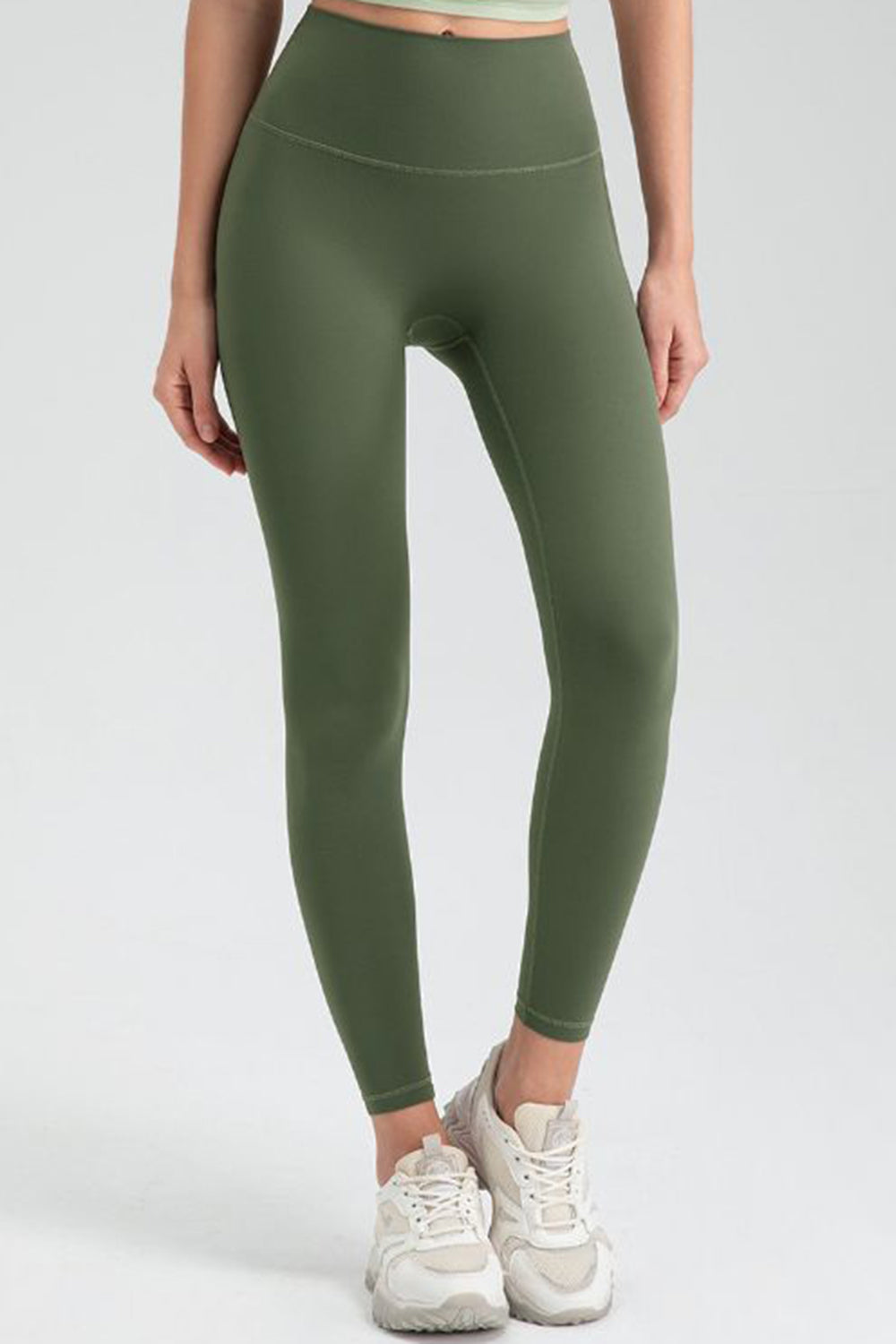 Wide Waistband High Waist Sport Leggings Green