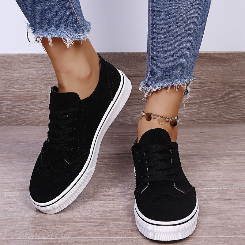 Suede Lace-Up Flat Sneakers - Thandynie